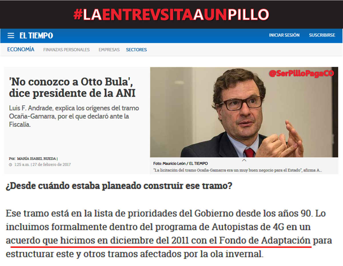 SerPilloPagaCO's tweet photo. Hoy en la entrevista de @MIsabelRueda en @ElTiempo, Luis Fernando Andrade confirma que @CeciAlvarezC beneficio a la familia de @GinaParody! https://t.co/sXvVpRaklH