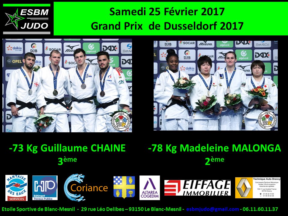 ThierryMeignen's tweet photo. Beau week-end pour l'ES #BlancMesnil Judo avec les médailles d'argent et de bronze de @MadoM_longa et @ChaineGuillaume à Dusseldorf https://t.co/j2dNs1KYdD