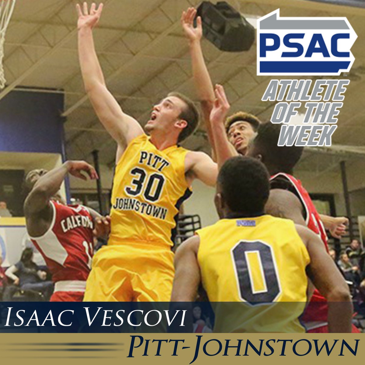 PSACsports's tweet photo. The #PSACmbb West Division Athlete of the Week: Issac Vescovi @MtnCatAthletics https://t.co/0zQpSxHXsk