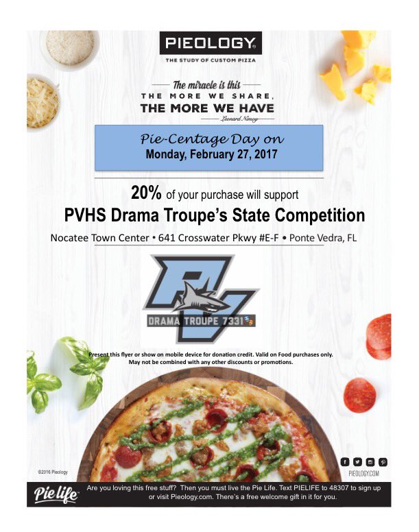 troupe7331's tweet photo. come out to pieology today and help our troupe get to state!! show this flyer to the cashier at check out!!💙💙💙💙 https://t.co/xHL7Q1KASz
