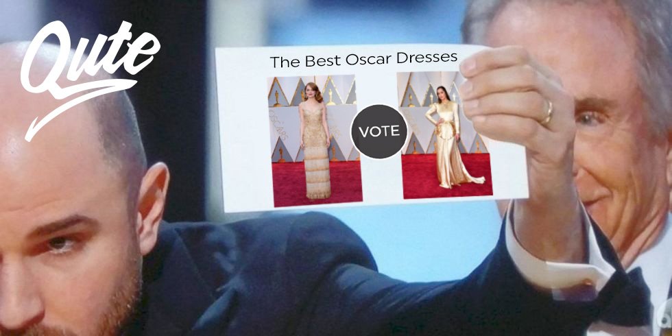 QuteTrends's tweet photo. Don't be like #WarrenBeatty - think twice before you give your vote! Visit our app: https://t.co/asqaK9uGb4  #Oscars #OscarMistake #Fashion https://t.co/6SOxHWyiav