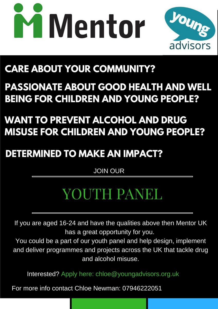 Please RT. Aged 16-24yrs? We are looking for young people to join a youth panel. For info e: chloe@youngadvisors.org.uk ☺ <a href="/Mentortweets/">Mentor</a> ☺