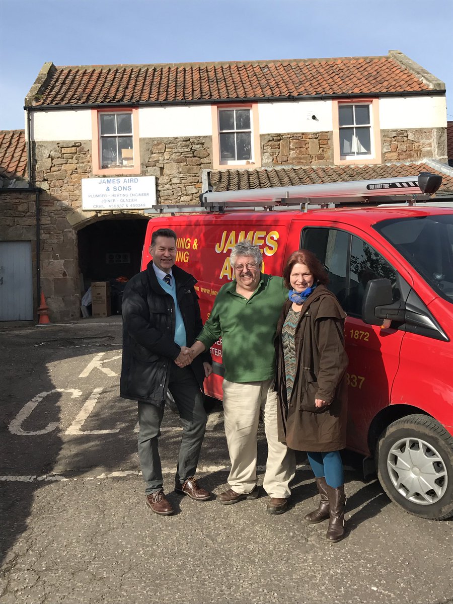 murdo_fraser's tweet photo. Busy day visiting businesses in Crail - here with Jimmy Aird, Plumber, and @ScotTories East Neuk candidate Linda Holt https://t.co/JI3ntUYvXv