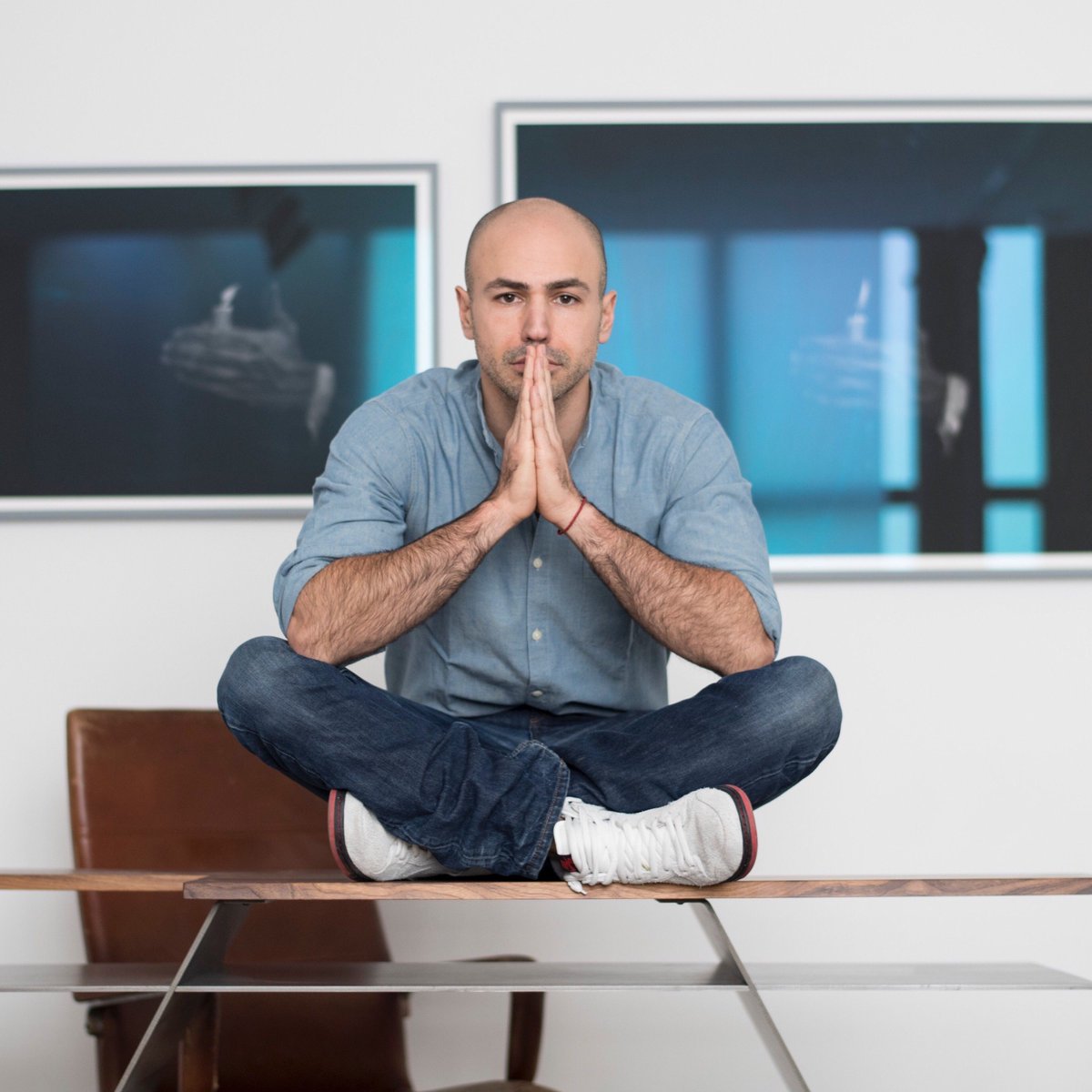 artnet's tweet photo. David Totah pictured with Aleksandar Duravcevic’s “Touch Me Not” in STEPPENWOLF currently on view at #TOTAH @artotah https://t.co/0R5H0rmd6d https://t.co/IgAIW7u8Bl