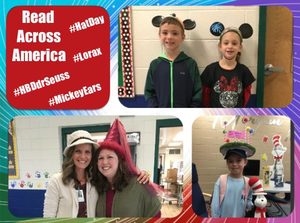 LoriBNesbitt's tweet photo. Today's featured book: The Cat in the Hat. It's #HatDay @MorganBroncos! Here are some of my favorites! #rssRAA #HBD #DrSeuss #mickey https://t.co/mg3emFH1ML