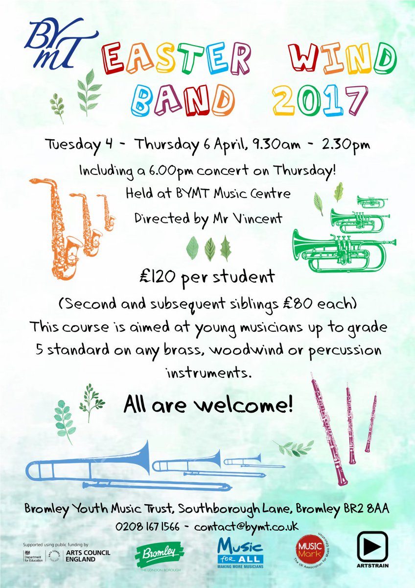 Our Easter Wind Band 2017 is ready for applicants! Apply here: bymt.co.uk/courses.cfm

(Reduced fee for second and subsequent siblings!)