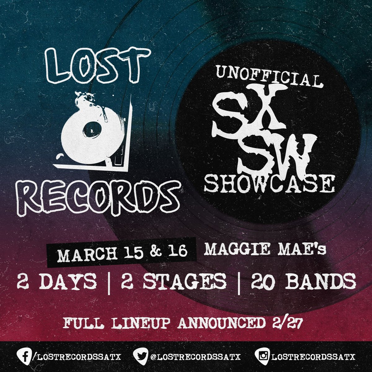 Who's Ready?!? At 6 pm we'll be announcing our 2017 Lost Records Showcase <a href="/MaggieMaesATX/">Maggie Mae's Austin</a> for <a href="/sxsw/">SXSW</a>! #sxsw2017 #SXSW