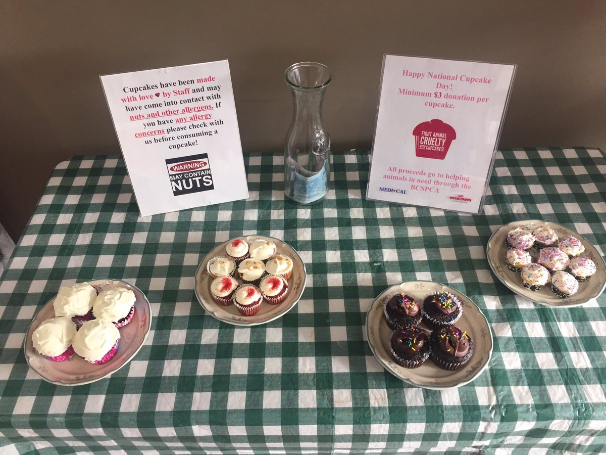 CntrlValleyVet's tweet photo. Come get a cupcake for #NationalCupcakeDay! Made with #love by staff! ❤ ALL proceeds to @BC_SPCA @BCSPCA_Kelowna #okanagan #Kelowna #pets https://t.co/ckcdT3O33E