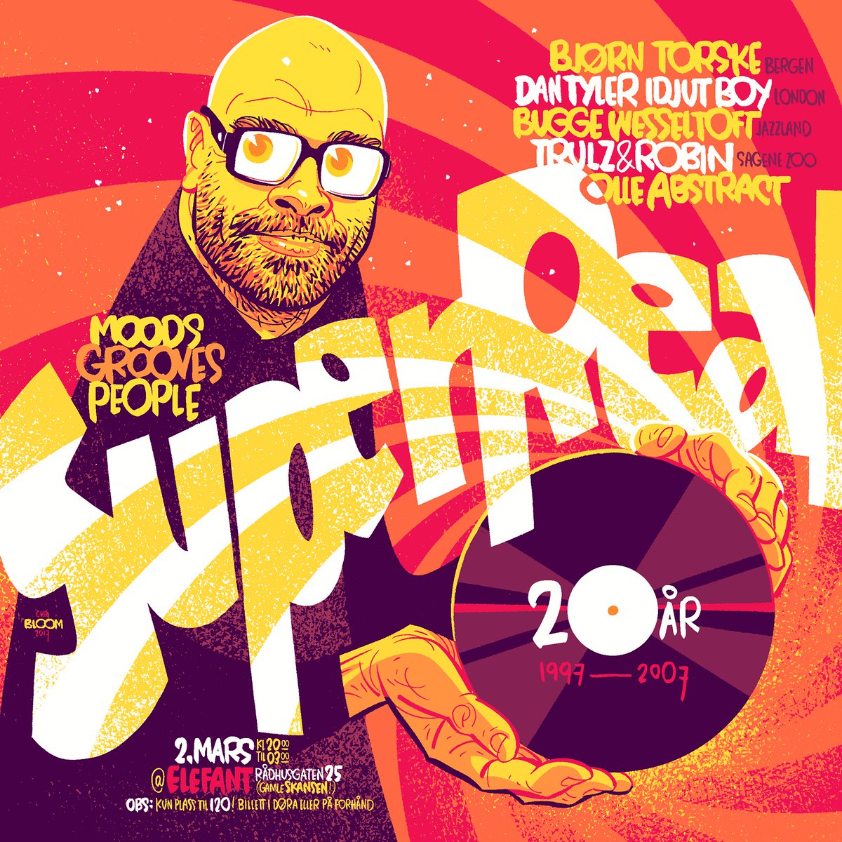 Torsdag på Elefant (gamle Skansen). One night only. Bjørn Torske, <a href="/BuggeWesseltoft/">Bugge Wesseltoft</a>, <a href="/FardinFaramarzi/">Fardin Faramarzi</a>, Trulz &amp; Robin og <a href="/OlleAbstract/">Olle Abstract</a>. Kl 20.