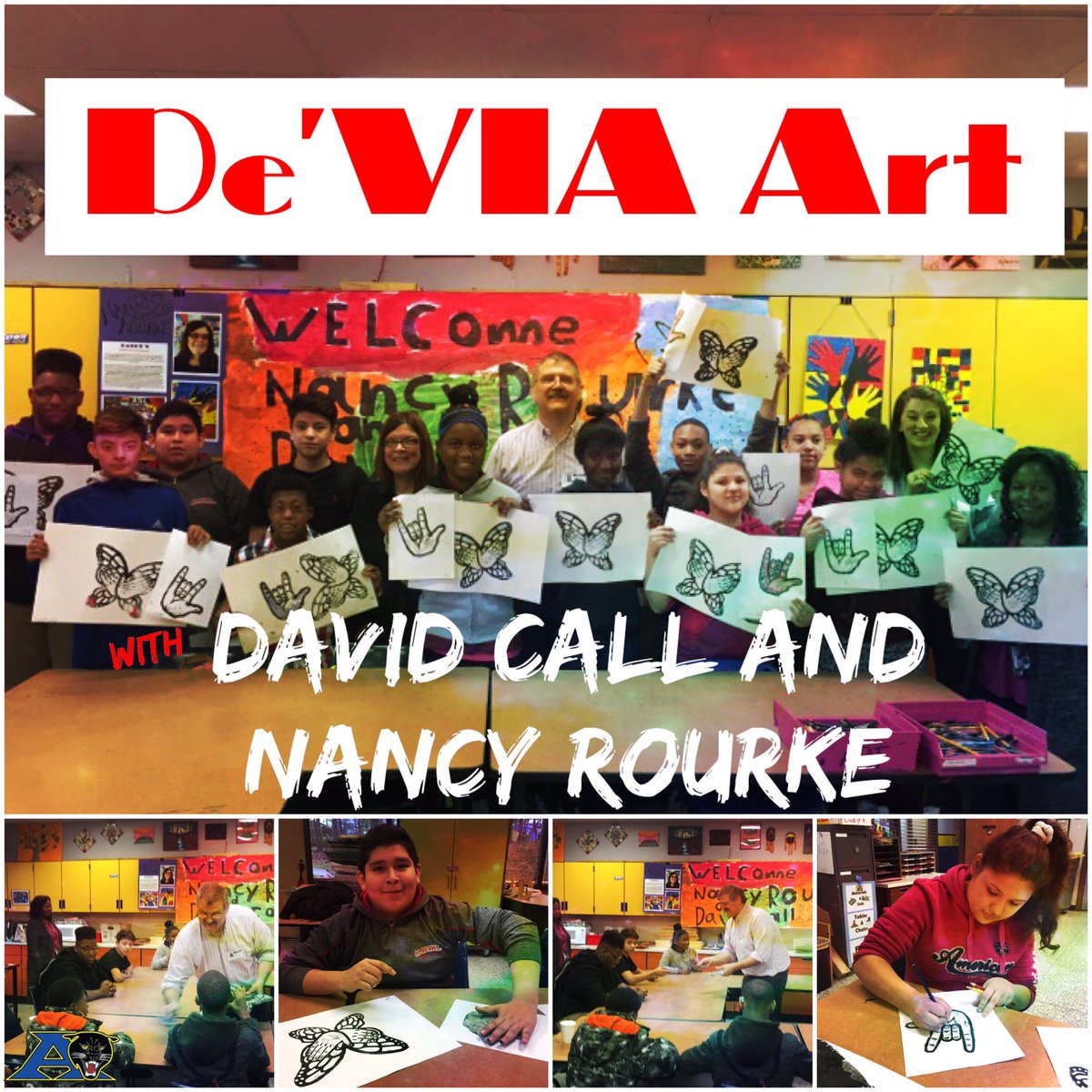 AASDpanthers's tweet photo. AASD is excited to have Deaf artists @nancyrourke and David Call working with students today! #AASDpanthers  #nancyrourke #deviaart https://t.co/RMifvMu2KN