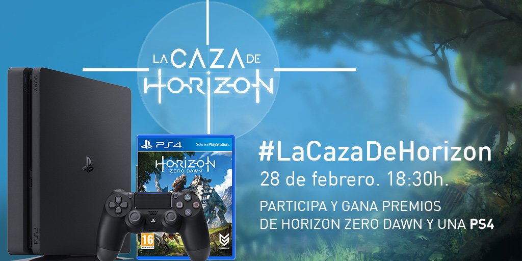 PlayStationES's tweet photo. ¿Quieres GANAR una #PS4? CÁZALA el #28F a las 18:30 en #LaCazaDeHorizon FOLLOW+RT y te avisamos cuando empiece +info https://t.co/iy0q247Viw https://t.co/31rqlI54Kr