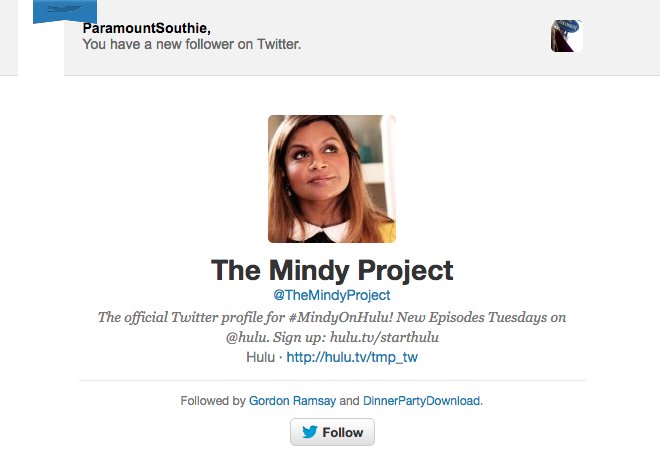ParamountSB's tweet image. Thanks for the follow @TheMindyProject! We love you! Just had the best #ValentinesDay ever thanks to your season premier! #mindy #fangirl