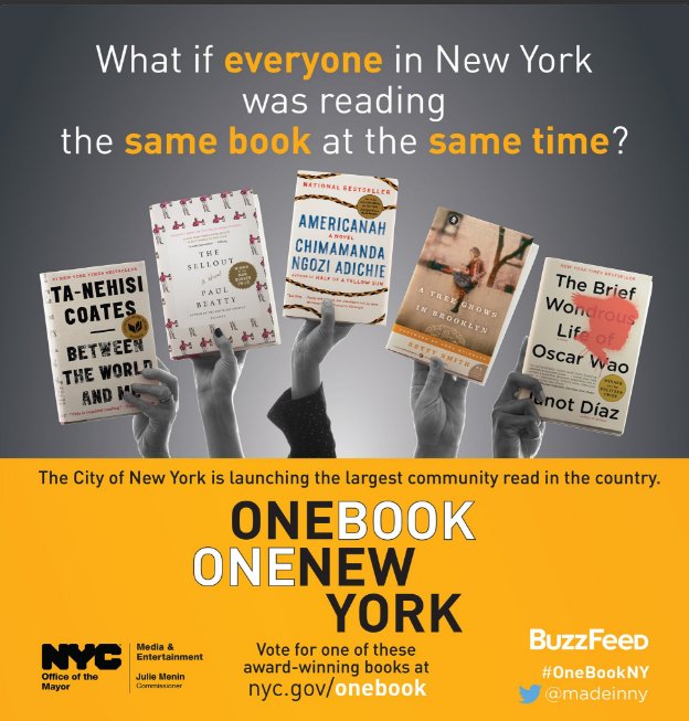 NYC! Today's the last day to vote for #OneBookNY - help pick New York's first citywide read! on.nyc.gov/2l0dR8v