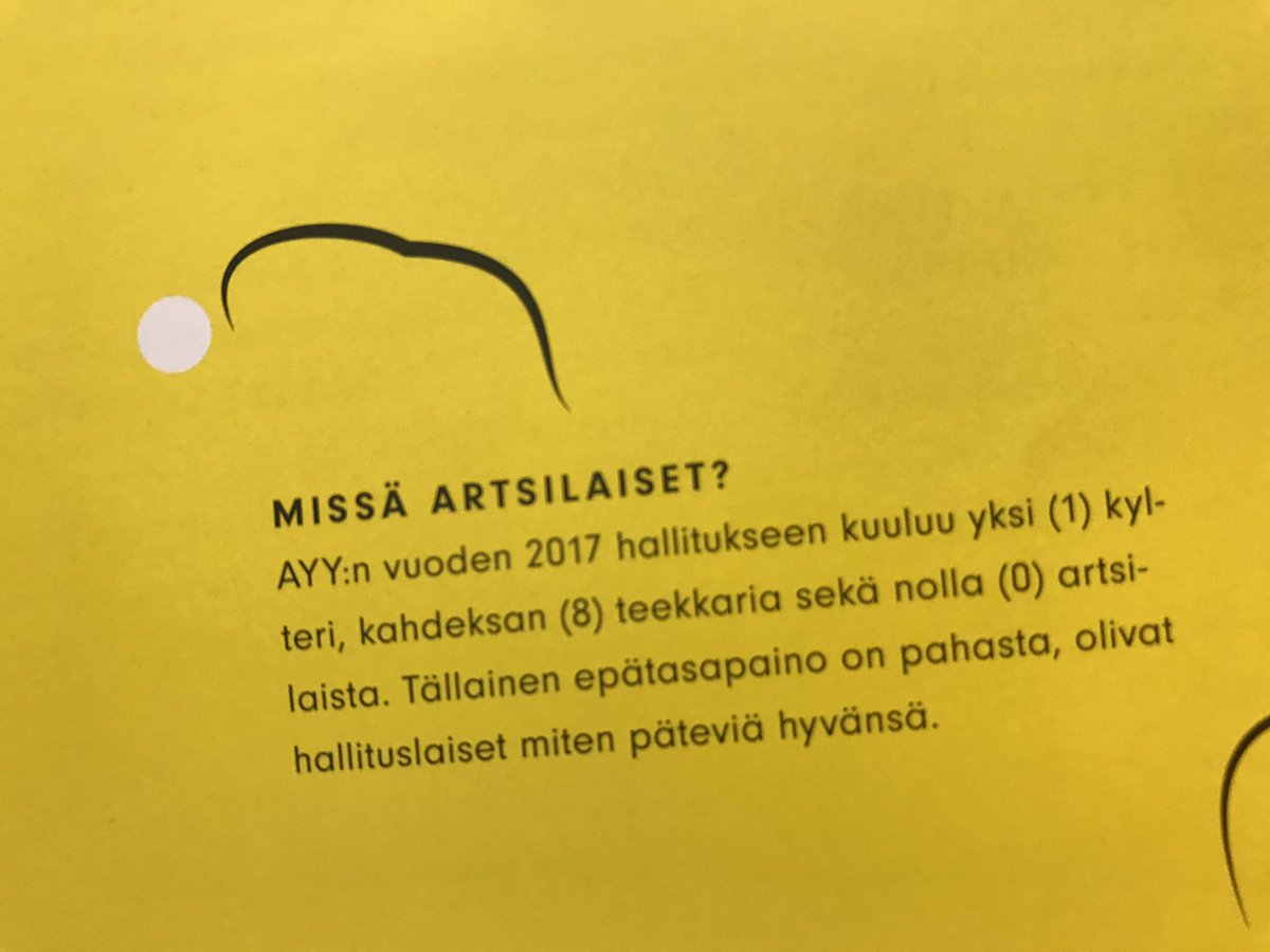 JoonaOrpana's tweet photo. Tärkeä huomio, olispa @AYY_FI houkutteleva paikka artsilaisille taas ensi syksynä! Tärkeää myös että @ainolehti näkee miut aaltolaisena (1)😊 https://t.co/z3apOoJsEl