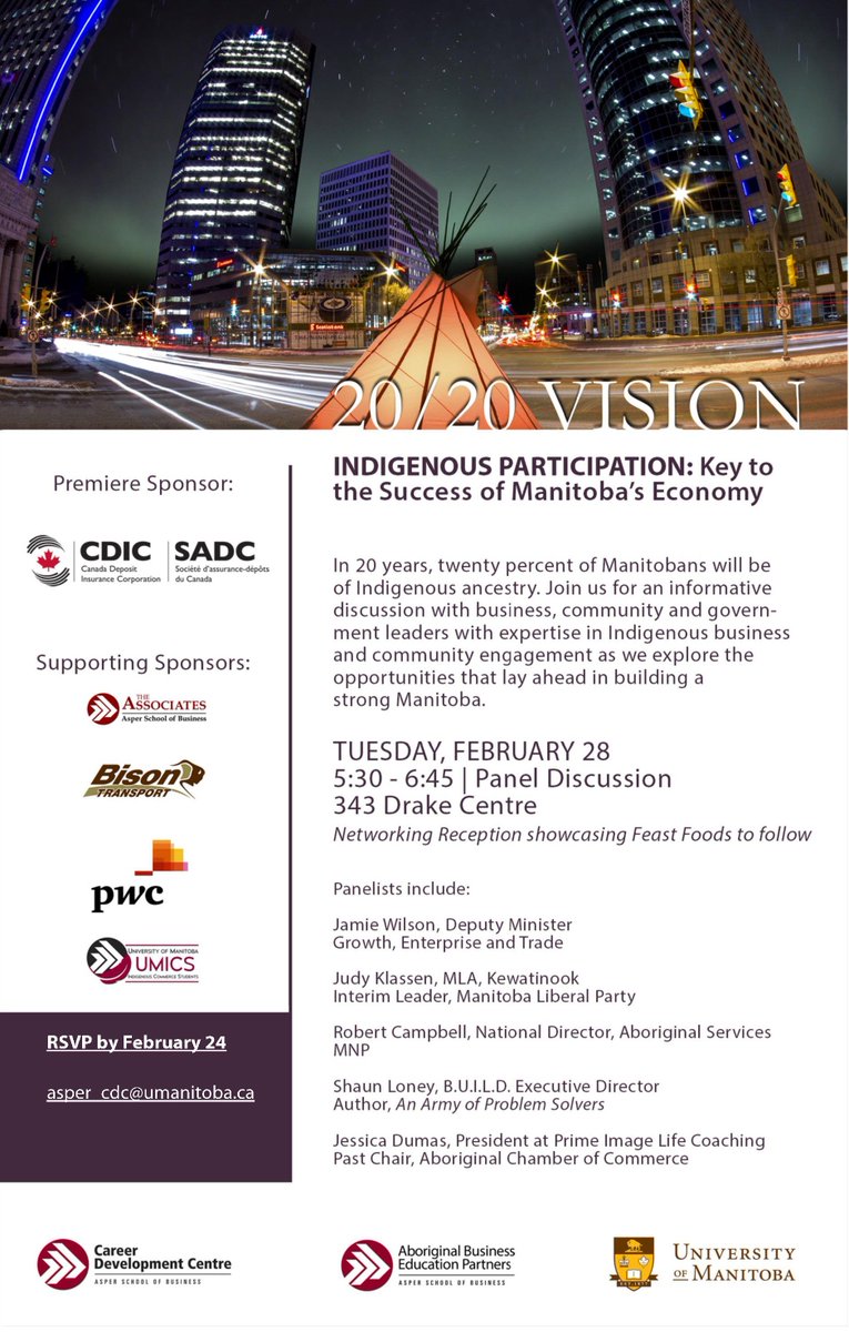 Just a few spots left on the RSVP List for 20/20 Vision: Indigenous Participation: Key to the Success of Manitoba's Economy - RSVP Now!