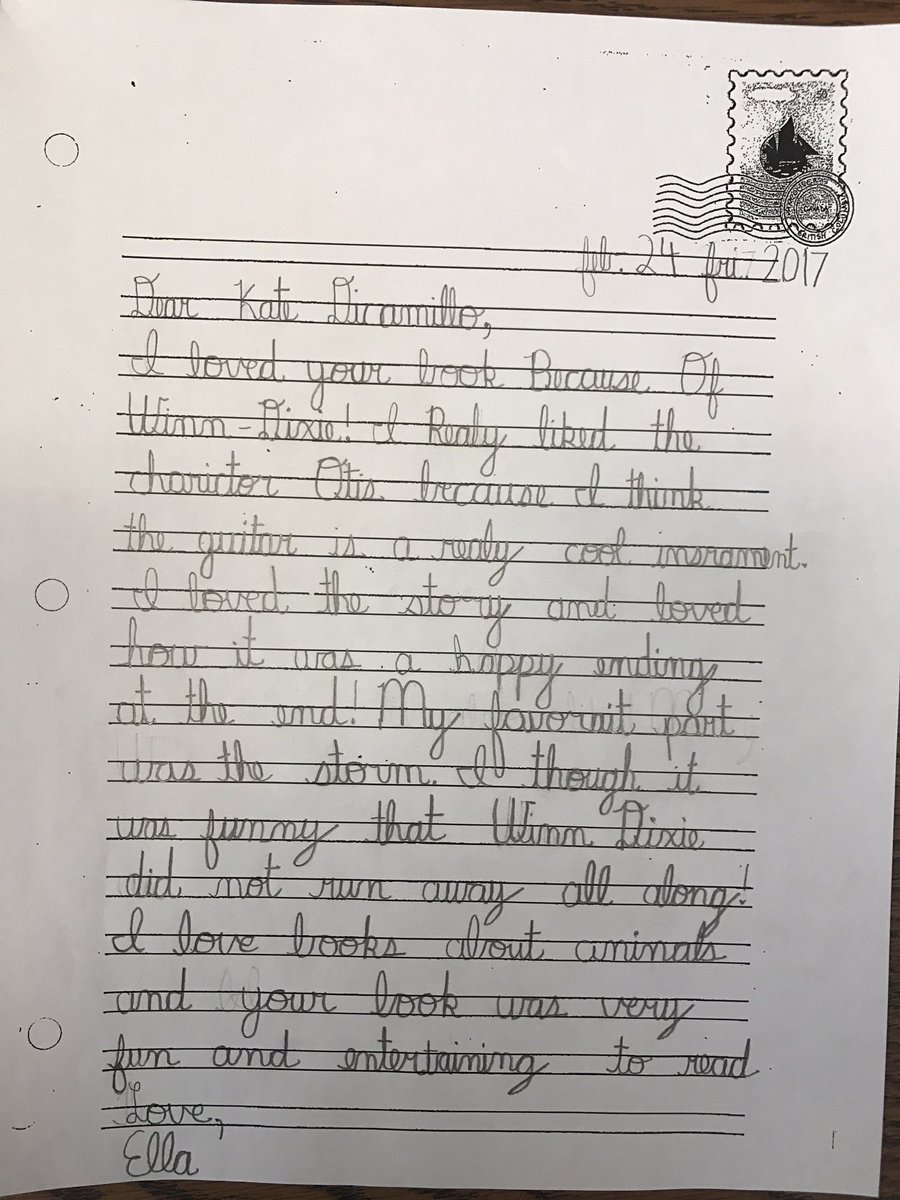 #katedicamillo #becauseofwinndixie I loved your book. By Ella