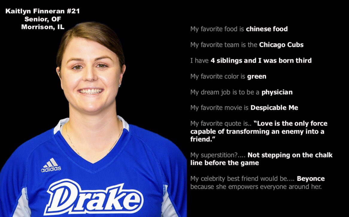 DrakeSoftball's tweet photo. We're back from Louisiana, so get to know Kait! #DUBleedBlue #softballdogs https://t.co/V6LKhhxkT8