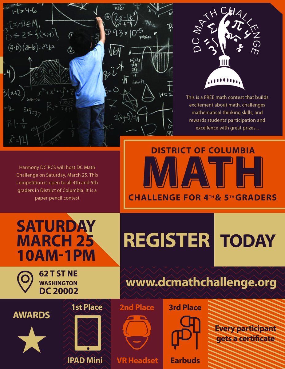 dcmathchallenge's tweet image. Letter for D.C. Schools
We invite all 4th & 5th graders to take this challenge. 🆓admission
@dcpublicschools @DCPS_Math @dcpcsb