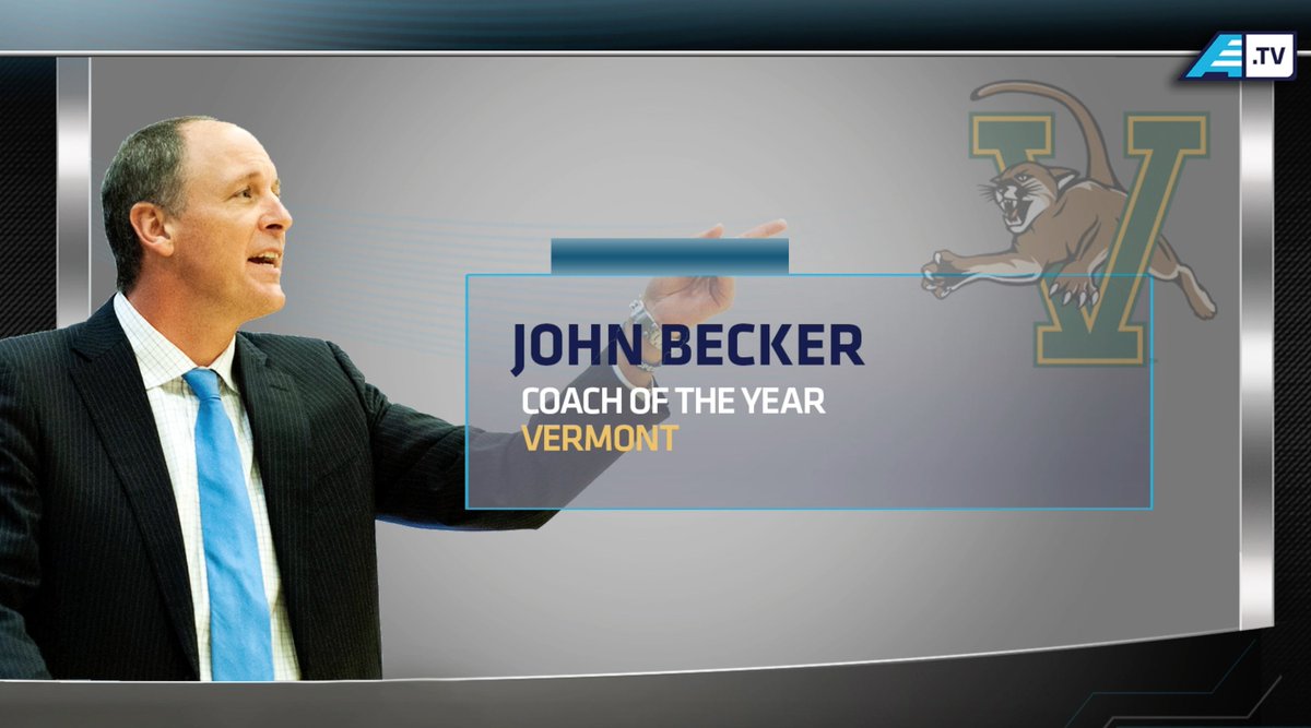 AmericaEast's tweet photo. Congrats to @UVMmbb's @coachbeckeruvm on being named Men's #AEHoops Coach of the Year! https://t.co/gsdDXRjQ1G