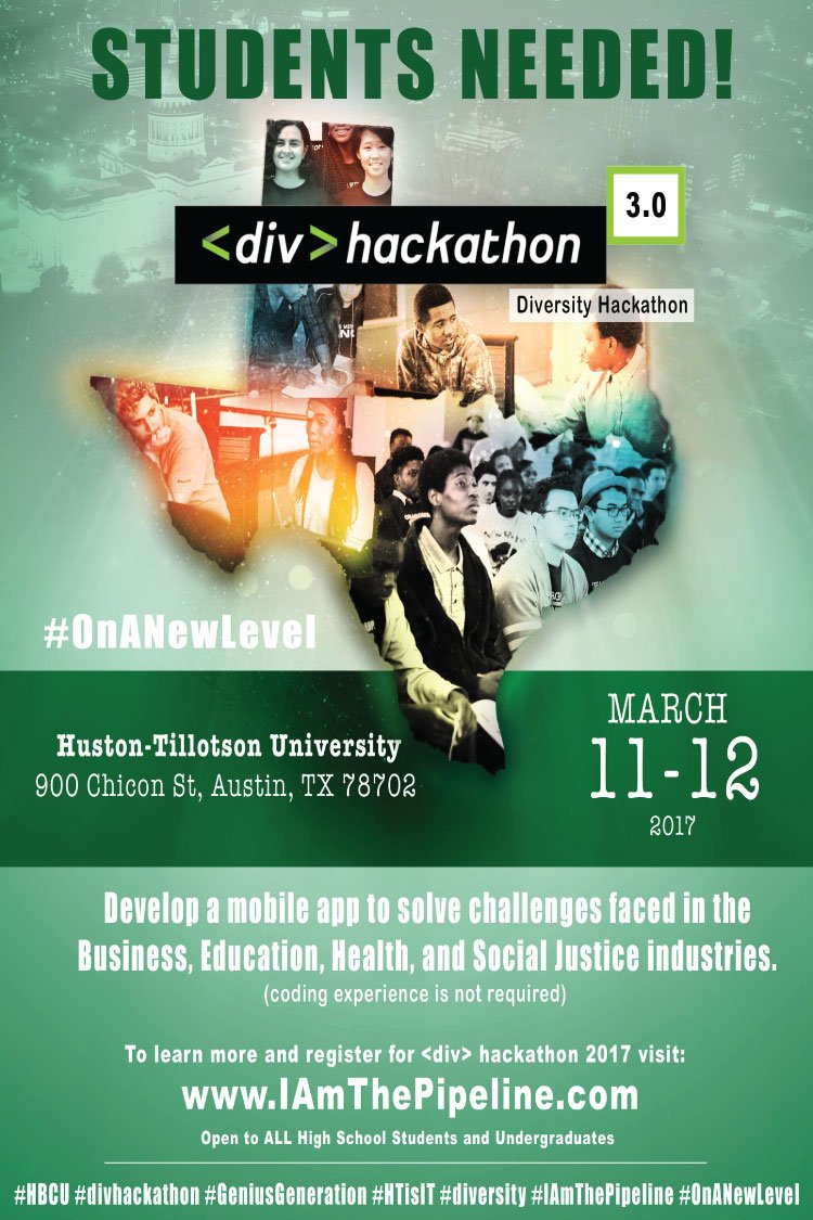 WWCodeATX's tweet photo. Mentors & Students sign up for 2017 #divhack from @IAmThePipeline March 11 & 12 - RSVP: https://t.co/sx8eQn3Spa #SXSW #YesWeCode #WOCinTech https://t.co/mM46a3CVHS