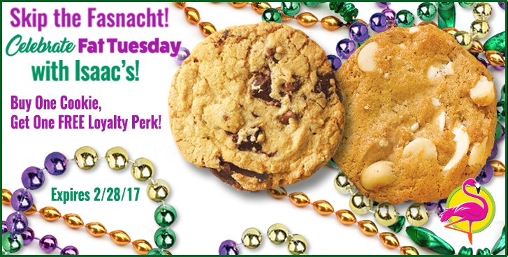 IsaacsOnTheFly's tweet photo. Take a cookie break at #Isaacs! Buy 1 cookie, get 1 FREE w/ #Loyalty #! Perk expires 2/28! https://t.co/hCq4d4FRIg https://t.co/wZ1mBrL99S