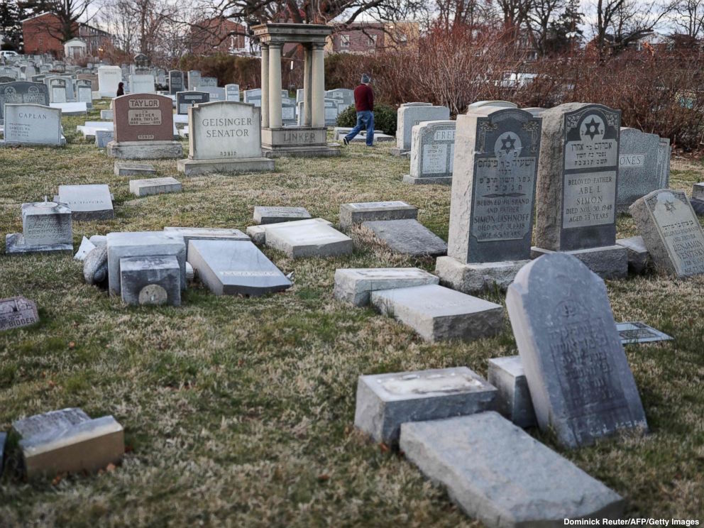 Philadelphia Jewish community feels "threatened" after gravestones toppled in Jewish cemetery abcn.ws/2lgOOO6