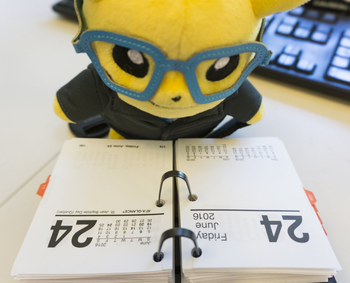 internpikachu's tweet photo. It's #PokemonDay!...Unless you're Intern Pikachu, and haven't updated your calendar in 8 months. Maybe that's why you missed our meeting... https://t.co/f2LN2xWLN5