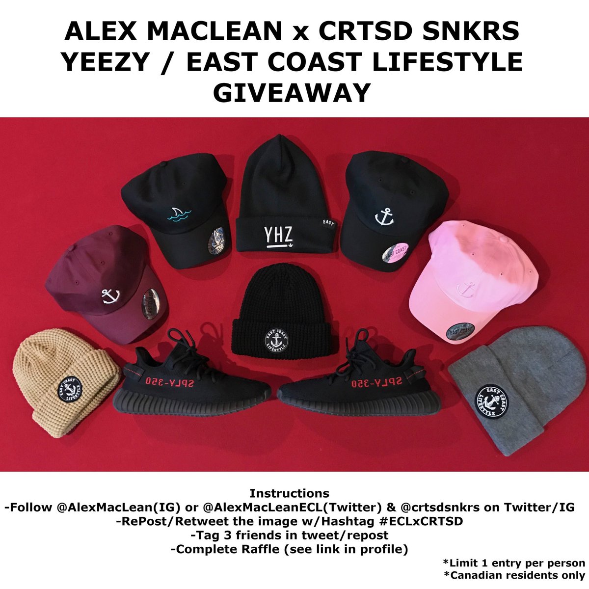 AlexMacleanECL's tweet photo. RETWEET &amp; FOLLOW INSTRUCTIONS TO WIN A PAIR OF YEEZY'S &amp; CLOTHING PACKAGE!! 

RAFFLE DRAW IS MARCH 7th 🚨 👟https://t.co/sLGFIuIWHn 🚨👟 #CANADA https://t.co/eaGw7xJfD7