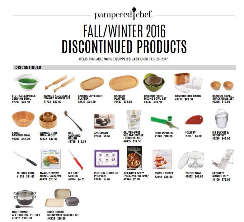 PC products that are being discontinued! New catalog debuts March 1! Get  these items before it's too late! Www.pamperedchef.bi…