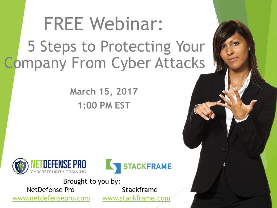 NetDefensePro's tweet image. Sign up today: cc.readytalk.com/r/is5dz6ojabxc…
#cybersecurity #webinar #free #cyberattacks @StackFrame @NetDefensePro