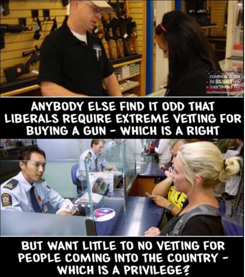 SandraXFreedom's tweet photo. Leftist regressives want extreme vetting for guns, which is a right, 
but not for entry into US, a privilege

#Oscarfail
#MAGA
#Trump https://t.co/z9aud5L3Rx