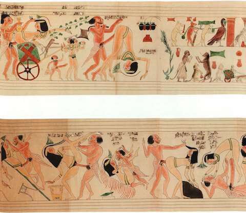 This is a reconstruction of The Turin Erotic Papyrus. The worlds oldest porn which dates back 3000 years<a href="/tag/porn"class="tags"><span>#porn</span></a><a href="/tag/history"class="tags"><span>#history</span></a><a href="/tag/egypt"class="tags"><span>#egypt</span></a>