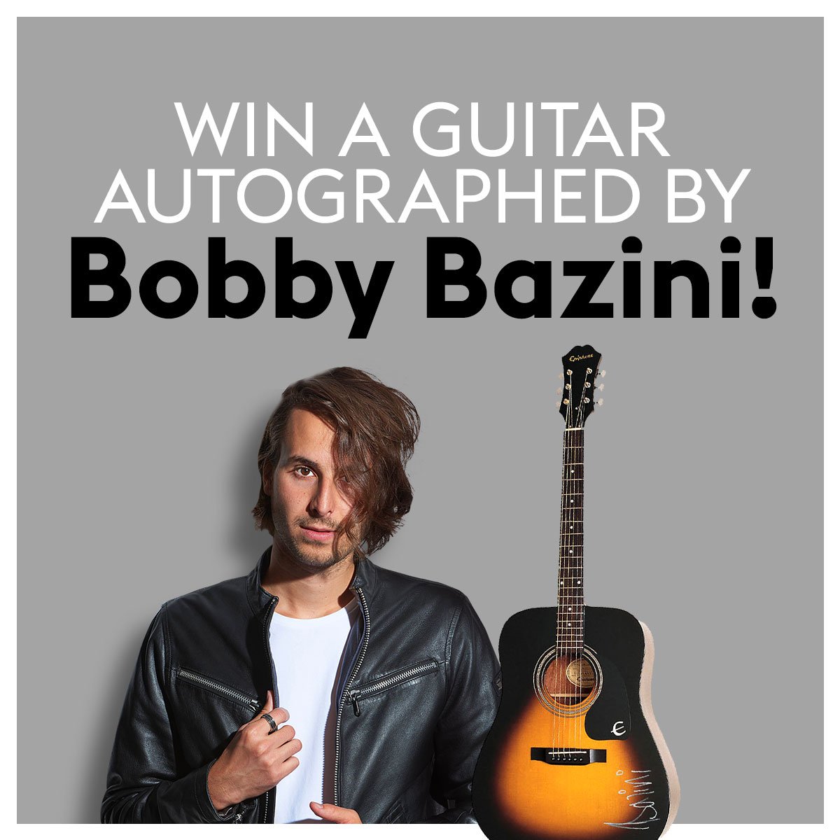 umusic's tweet photo. Ooooh a Gibson guitar, autographed by @bobbybazini?! We'll take one of them 🙋😏🎸 Enter now for your chance to win >> https://t.co/wnH1x2Dwxc https://t.co/r8yGOp2pex