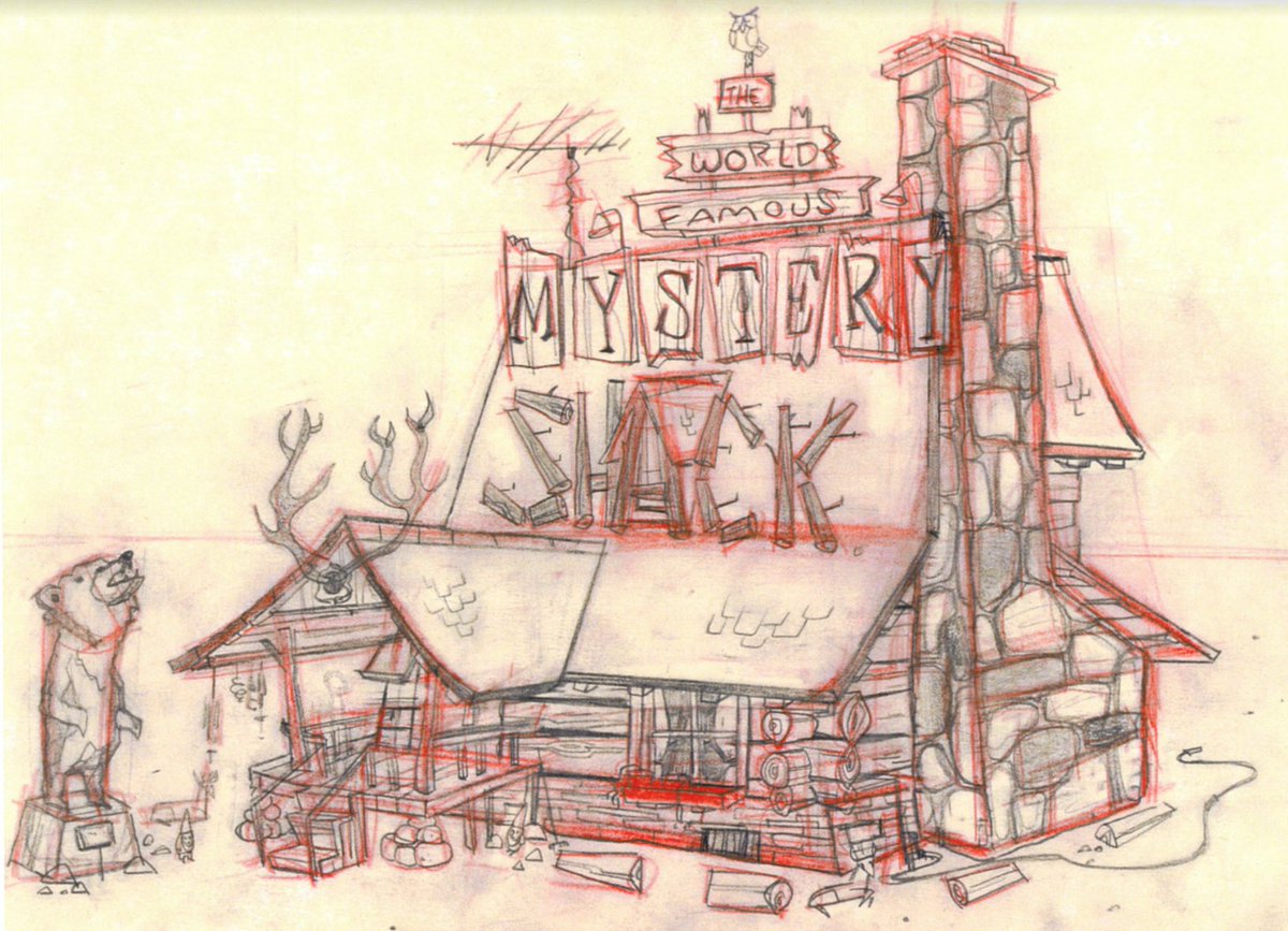 _AlexHirsch's tweet photo. Woah, found this in my files! Early Mystery Shack concept art- 2011, Sean Jimenez https://t.co/UUhVAPTPdO