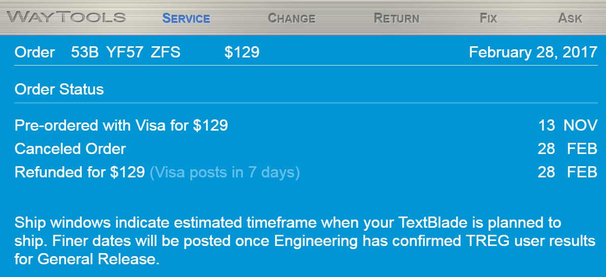 PT_CROW's tweet image. #Textblade
주문 이후로 3달 정도 업데이트가 전혀 없어서 전액 환불 요청한 텍스트 블레이드.
여러모로 참신한 건 좋았는데 기다리기엔 내가 먹고 살기 힘들어서(…) 어떻게든 다음달 방세 까지는 이것저것 취소하면서 긁어 모으는 중.