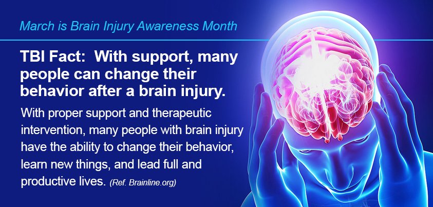 .#TBI Fact:  With support, many people can change their behavior after a traumatic brain injury. #TBIAwarenessMonth