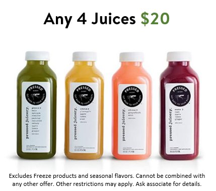 Last day to bundle and save! Stop by <a href="/PressedJuicery/">Pressed</a> and get any 4 juices for $20!