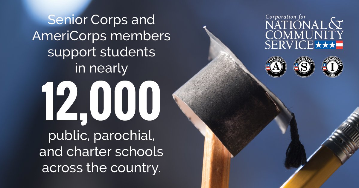 NationalService's tweet photo. Each day, @SeniorCorps &amp; @AmeriCorps supports students in nearly 12,000 schools across the U.S. https://t.co/bdRlbJzk3p #SeniorCorpsWorks https://t.co/CtdJAv3HQc