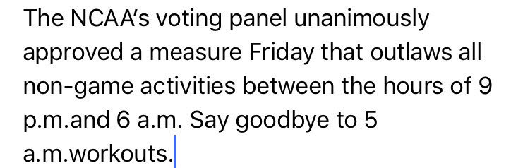 BillR_Ohio's tweet image. I applaud the NCAA.  HS should adopt the same.  Many studies have proven lack of sleep leads to injuries in teenagers. #Smart_decisions