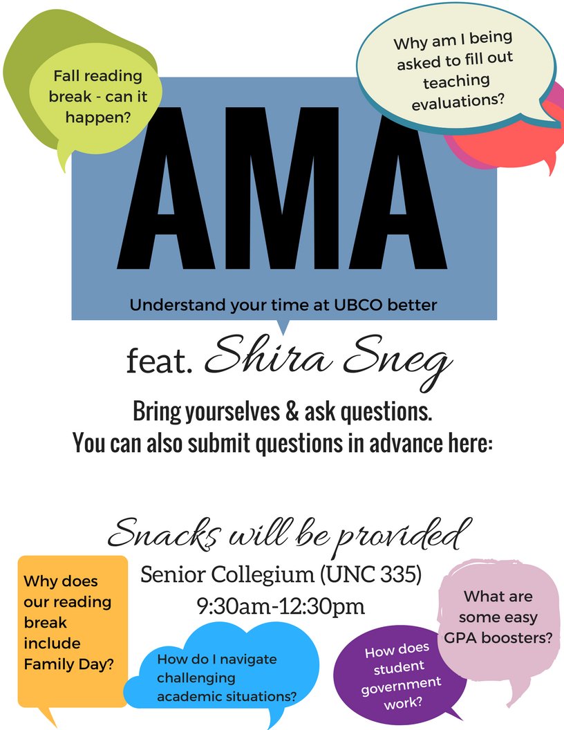 ShiraSneg's tweet photo. Got some questions about #ubco? I'm holding an #ama event tomorrow! Submit your Qs here: https://t.co/3NKIxeeALY https://t.co/8eQzfS9lze