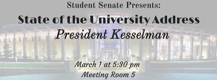 Don't forget to come out this Wednesday for President Kesselman's address. Make your voice heard! #OspreySenate