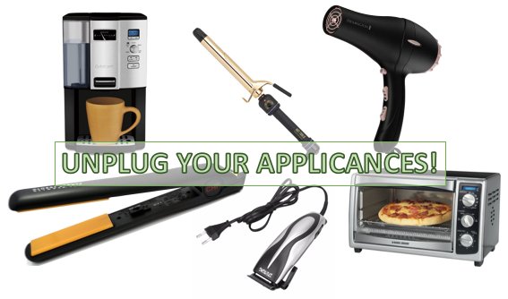 PaceUnplugged's tweet photo. Unplug your hairdryer, flatirons, coffemakers, toasterovens when you're not using them!They continue to use power if they are plugged in! https://t.co/sVdFVoUrZI