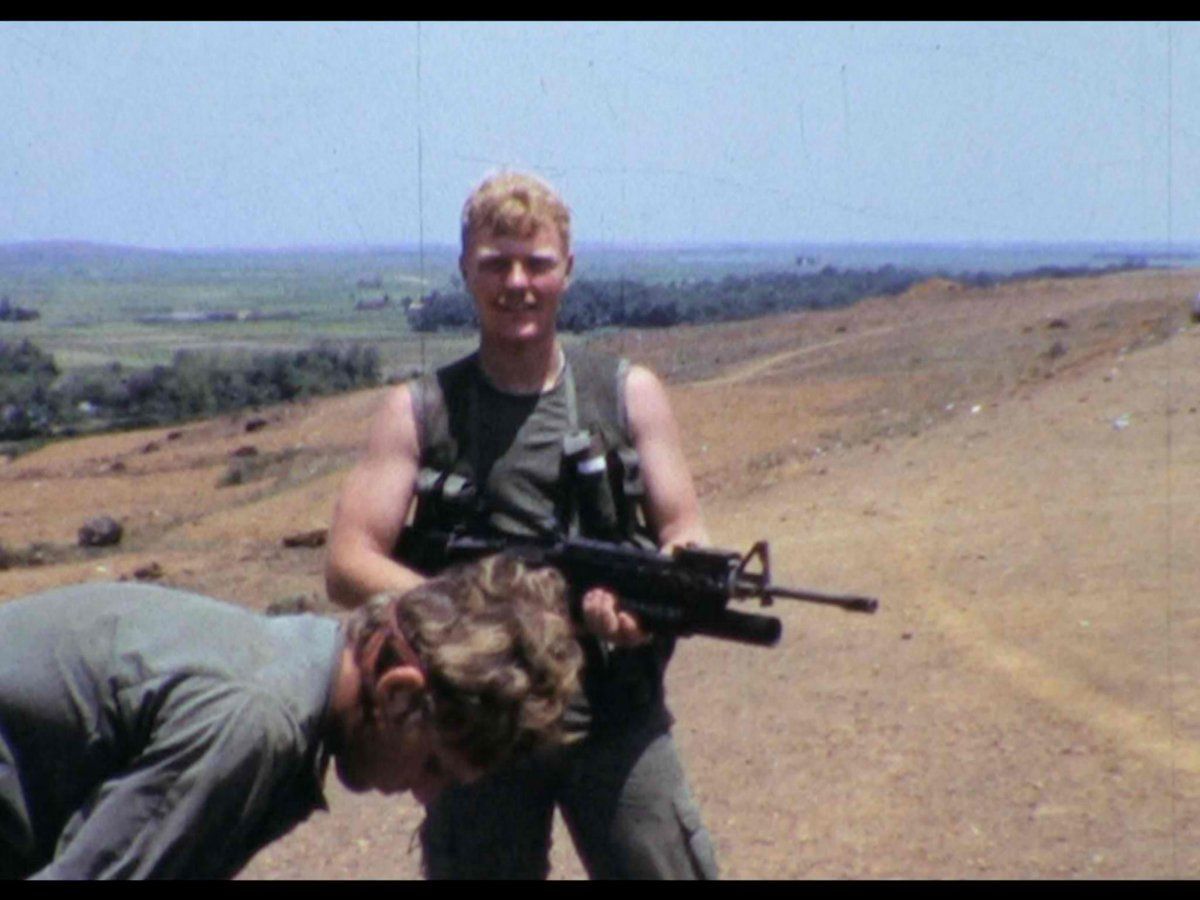 NJVVMF's tweet photo. Rare Vietnam Huey Footage ~ holding a 8mm camera and an M16 rifle John Wolf chronicled plight of soldiers in Vietnam https://t.co/gote1y3Pgj https://t.co/kd71ZpgAJ9