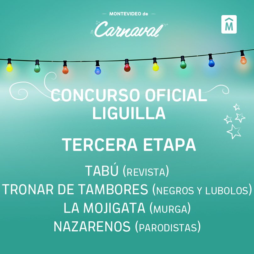 Tercer etapa de la Liguilla del Concurso Oficial de #Carnaval.

Toda la programación➡️bit.ly/2lQURwV 

#MontevideoDeCarnaval 🥁🎉🎭