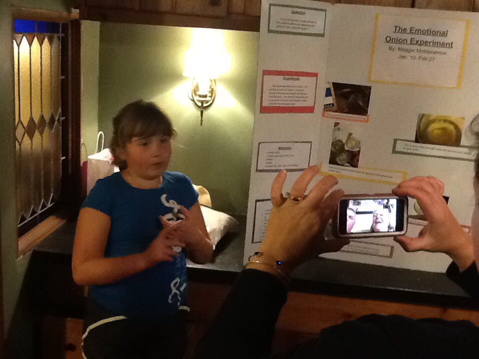 Maggie practicing her Science Fair presentation over Face Time. Impressed, @MrDubuque ?