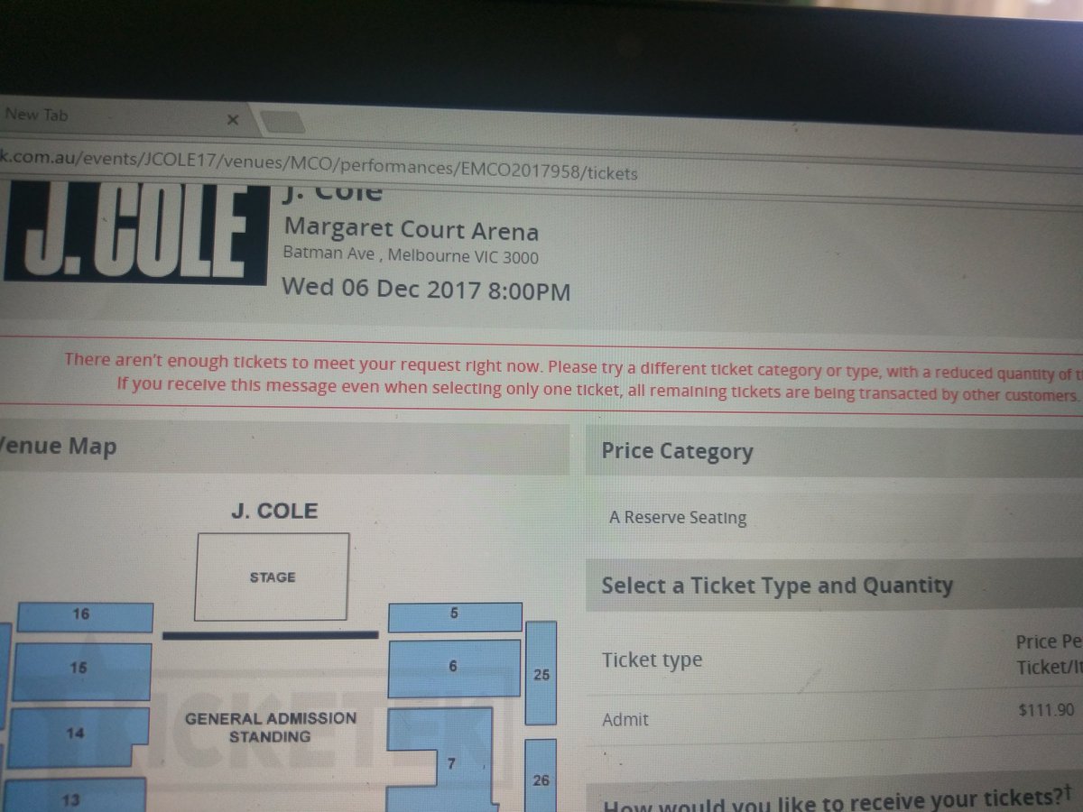 ElliottForbes's tweet photo. @Ticketek_AU has the Melbourne J Cole show sold out this has been appearing as of 12pm? https://t.co/TnRatOjS2w