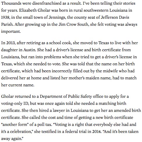 AriBerman's tweet image. 79-year-old black woman born in Jim Crow South was disenfranchised by Texas voter ID law thenation.com/article/trumps…