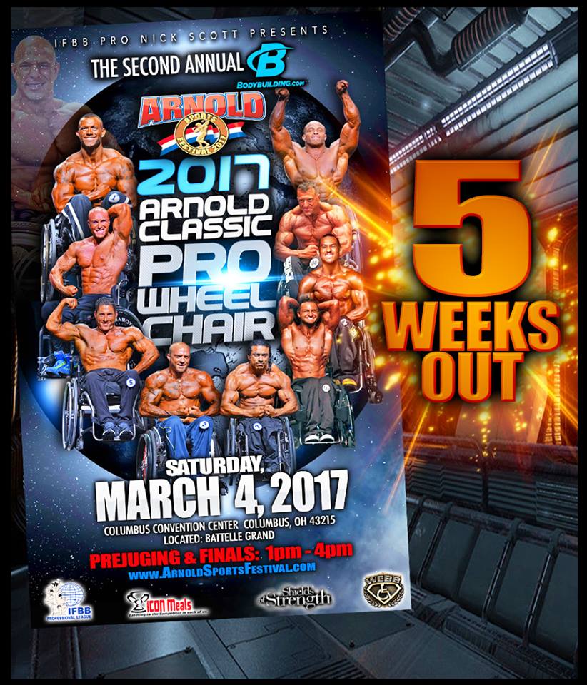 TheBeastWCBB's tweet photo. 5 DAYS OUT to the @bodybuildingcom 2017 Arnold Classic Pro Wheelchair! https://t.co/b3MgdwZ86K @ArnoldSports #ASFPrep2017 https://t.co/yMdmKudzMw