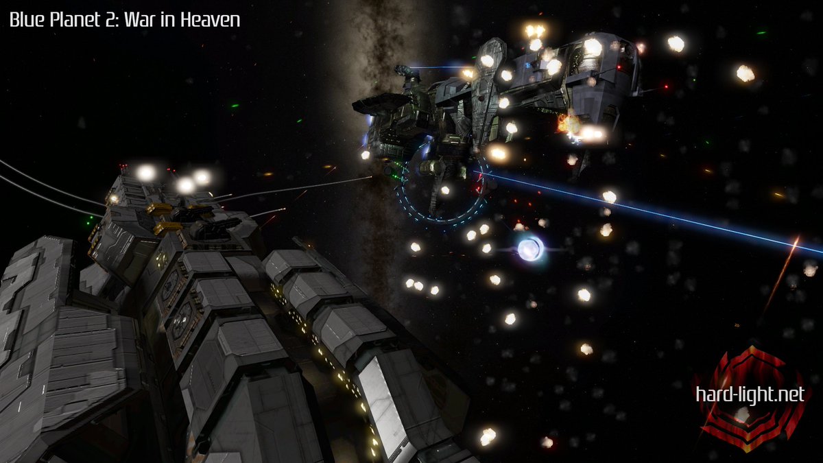 HardLightPro's tweet image. The UED Toutatis engages the GTD Hood in Blue Planet 2: War in Heaven. #freespace #freespaceopen #blueplanet #spacesim