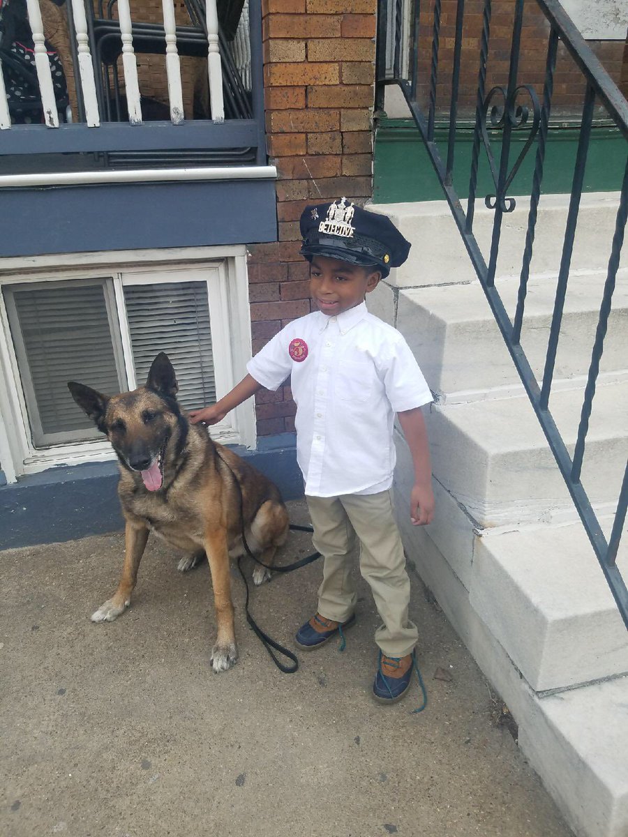 sheree_briscoe's tweet photo. Happy 5th Birthday future BPD Off. Wilson!!K9 Stewie, Sgt Edwards and Officer Harris surprised him on his big day. #WDSTRONG!! https://t.co/cwiV9LPRXL